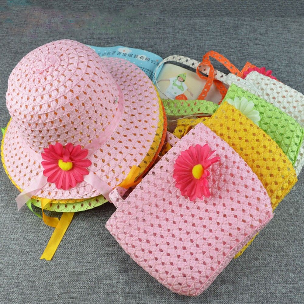 Mũ cói kèm túi xách thiết kế đáng yêu cho bé