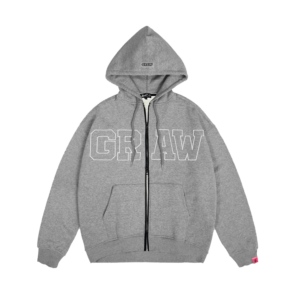 Áo HOODIE ZIP Màu Xám Basic Graw - Xám