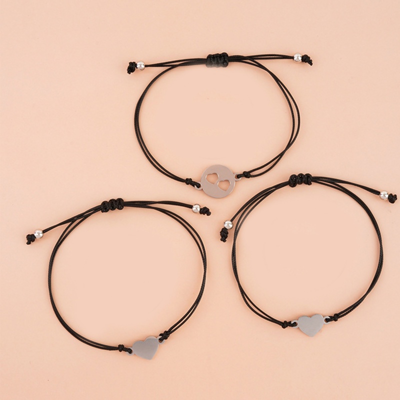 Flgo Set 3 Vòng Tay Dây Bện Mặt Trái Tim Thẻ Rỗng Cho Mẹ Và Con Gái