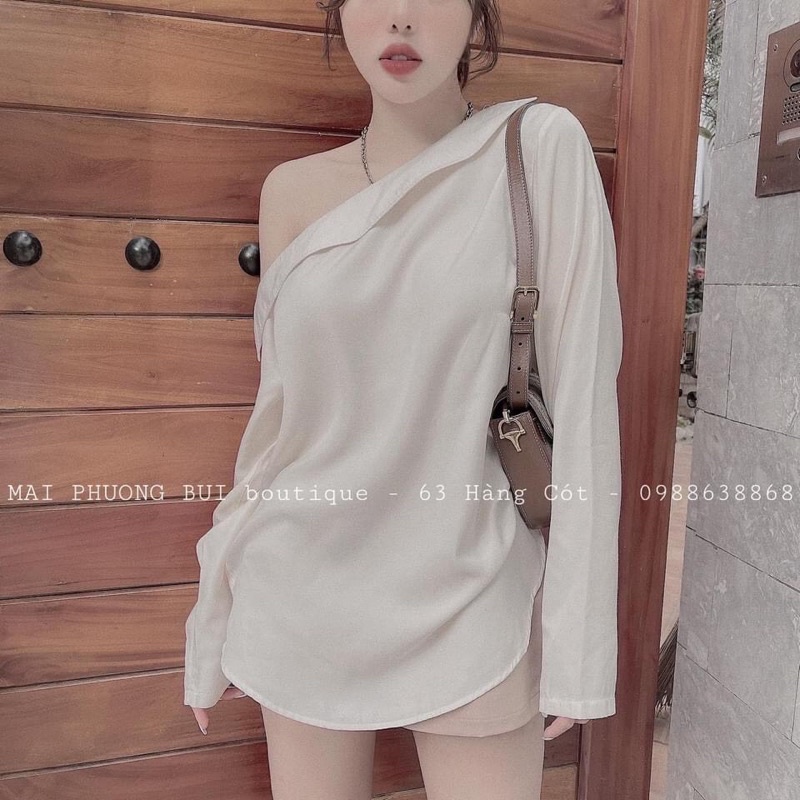 Áo sơmi lệch vai chất đũi tằm mềm