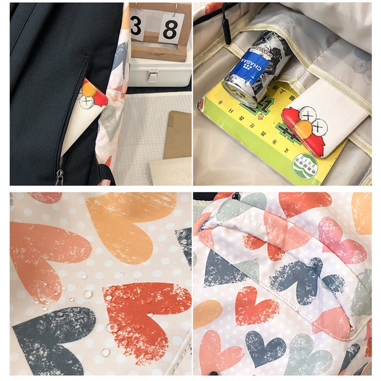 Ba Lô Học Sinh Siêu Nhẹ Phối Màu Sắc graffiti Phong Cách Hàn Quốc Dành Cho Nữ