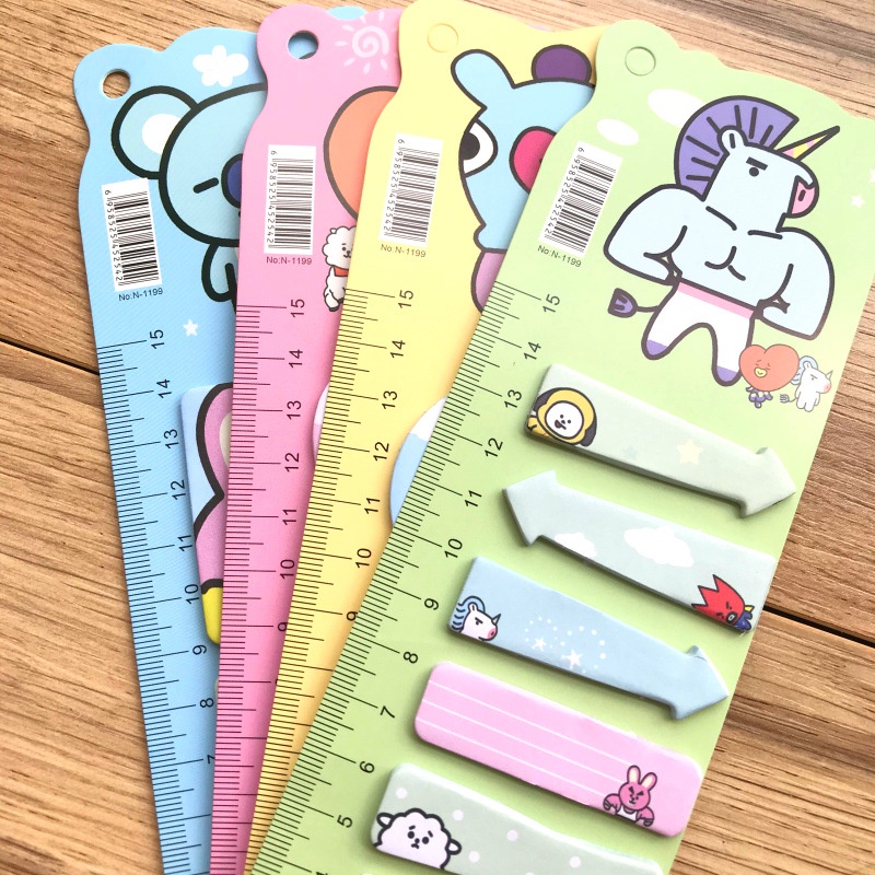 Giấy note kèm thước BT21 kèm thước dễ thương cute nhiều màu ghi chú, học từ vựng, check list