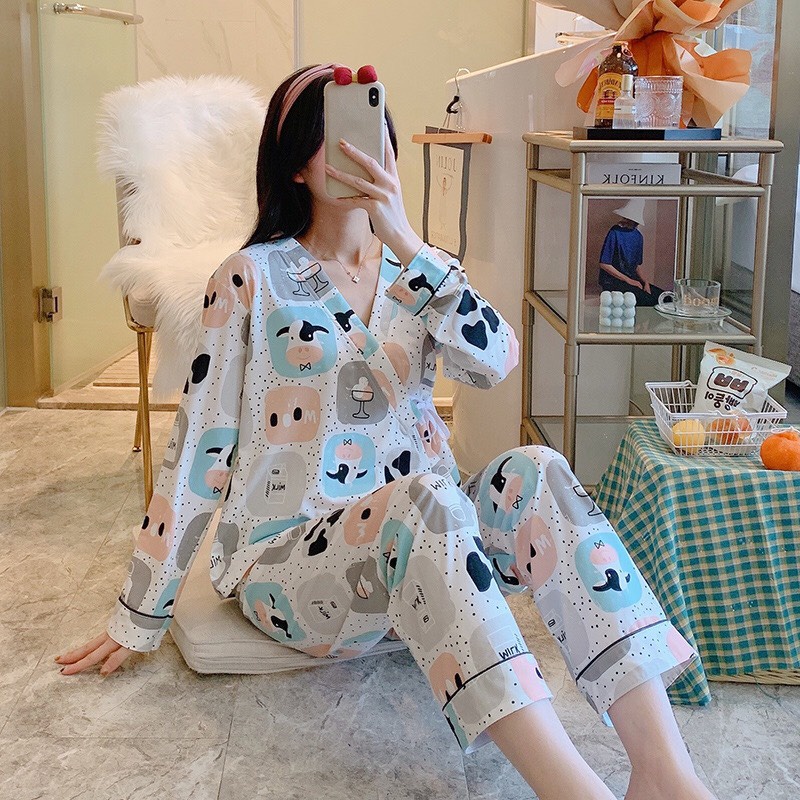 Bộ mặc nhà dài tay Kimono Đồ ngủ nữ pijama nữ 𝐁𝐃𝟓𝟔