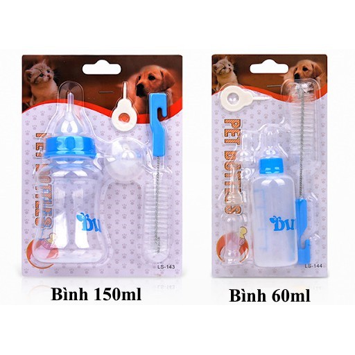 BỘ BÌNH SỮA CHO CHÓ MÈO PET THÚ CƯNG Loại 150ml Chất liệu nhựa an toàn Gồm 2 núm Kèm cây rửa tiện lợi Thương Hiệu DIIL