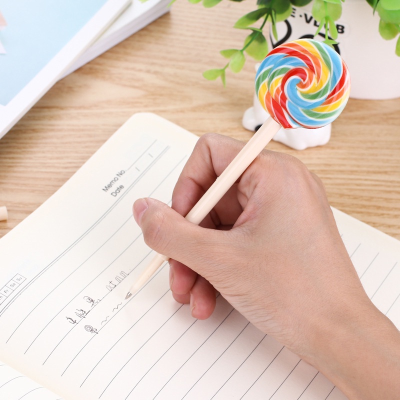 Bút Bi Mực Đen Ngòi 0.5mm Hình Kẹo Mút Dễ Thương