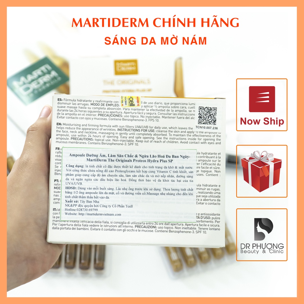Tinh chất Ampoule dưỡng ẩm và ngừa lão hóa da Martiderm The Original Proteos Hydra Plus Sp Vàng  Date 9/2024