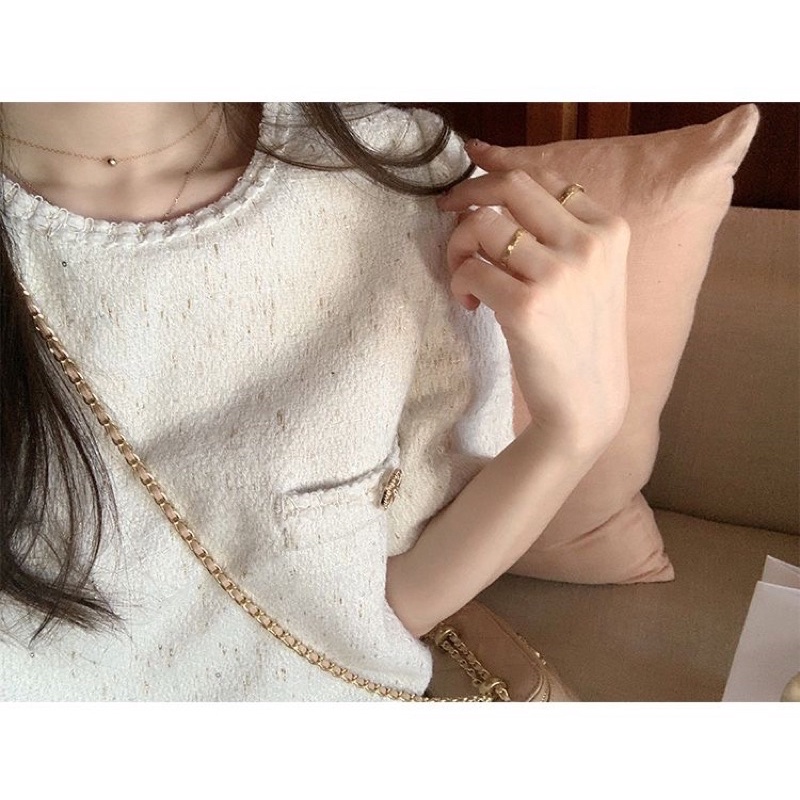 Order-Đầm dạ dáng suông màu trắng vintage Hàn Quốc