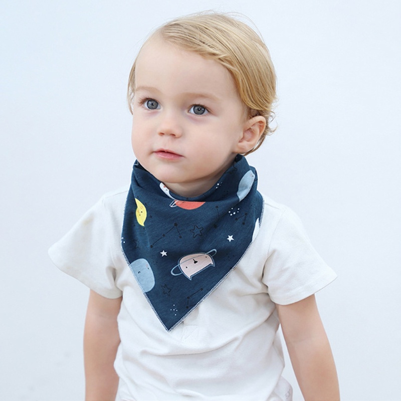 Set 2 Yếm Ăn Tam Giác Bằng Cotton Mềm Mại In Họa Tiết Hoạt Hình Hai Mặt Cho Bé Sơ Sinh