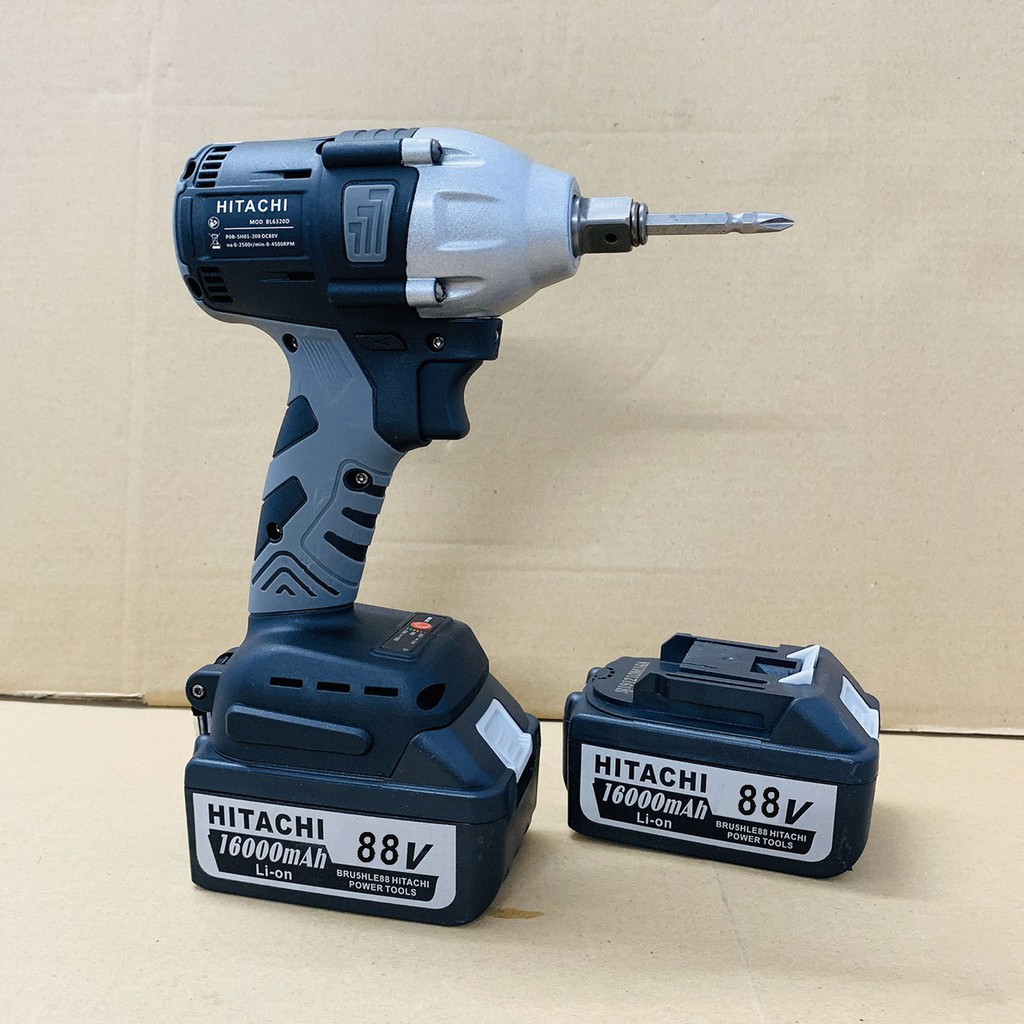 Máy Siết Bulong HITACHI 88V 2 PIN  - TẶNG 5 Đầu Khẩu - Không Chổi Than - Pin 10 Cell - Made in Malaysia