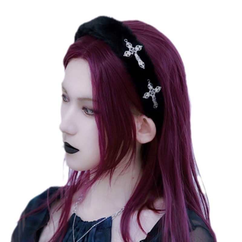 Băng Đô Cài Tóc Bằng Da Phối Lông Phong Cách Gothic