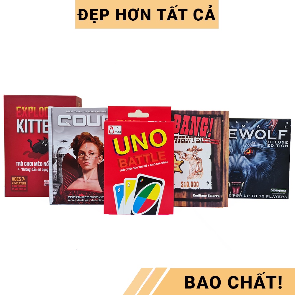 Trò chơi thẻ bài Ma sói + Coup + UNO + Mèo nổ + Bang phiên bản tiếng Việt dễ chơi