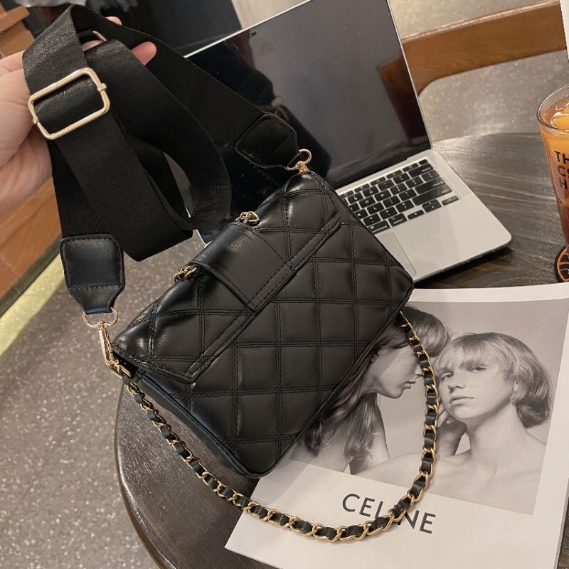 Túi đeo chéo kẹp nách nữ kèm dây da pha xích, dây bản to đi học đi chơi siêu đẹp