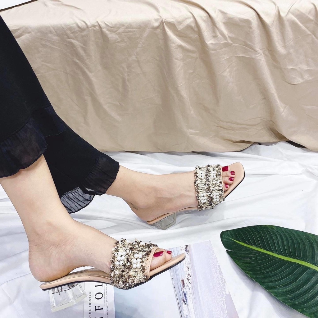 Guốc nữ 5 phân Thiên Hương giày sandal VNXK BP5M2 Dép cao gót nữ 5p cm đế vuông mặc áo dài đi học