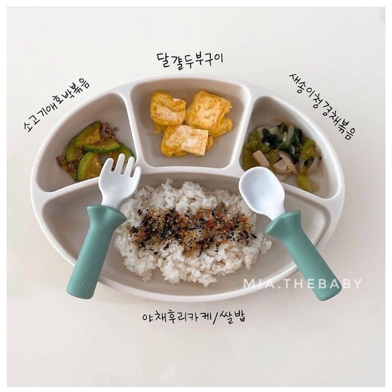 SET THÌA NĨA SET THÌA DĨA / MUỖNG NĨA Ăn Dặm SILICONE KÈM HỘP ĐỰNG BLUEMAMA - made in korea