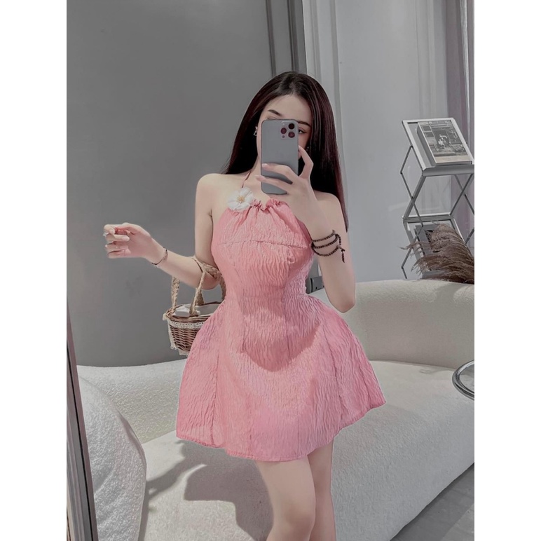 (Free ship) Mẫu Thiết Kế Hợp Thời Trang -- Đầm Xốp Có Mút Hở Lưng Có Lót Quần Đính Bông Rời Mặc Đi Tiệc Đi CHơi UP HHP F