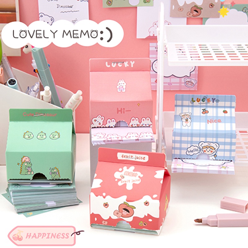 Set 200 giấy ghi chú chống dính hình hộp sữa hoạt hình nhật bản