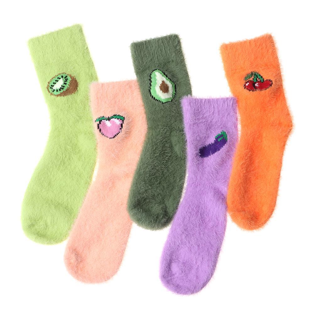 WATTLE 1 Đôi Tất Lông Xù Họa Tiết Trái Cây Hoạt Hình Thời Trang