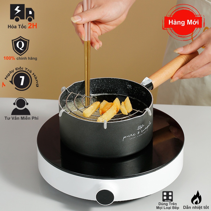 Nồi quấy bột vân đá chống dính -CÁN DÀI, đường kính 16-20cm ,sử dụng được mọi loại bếp，bảo hình 3 tháng