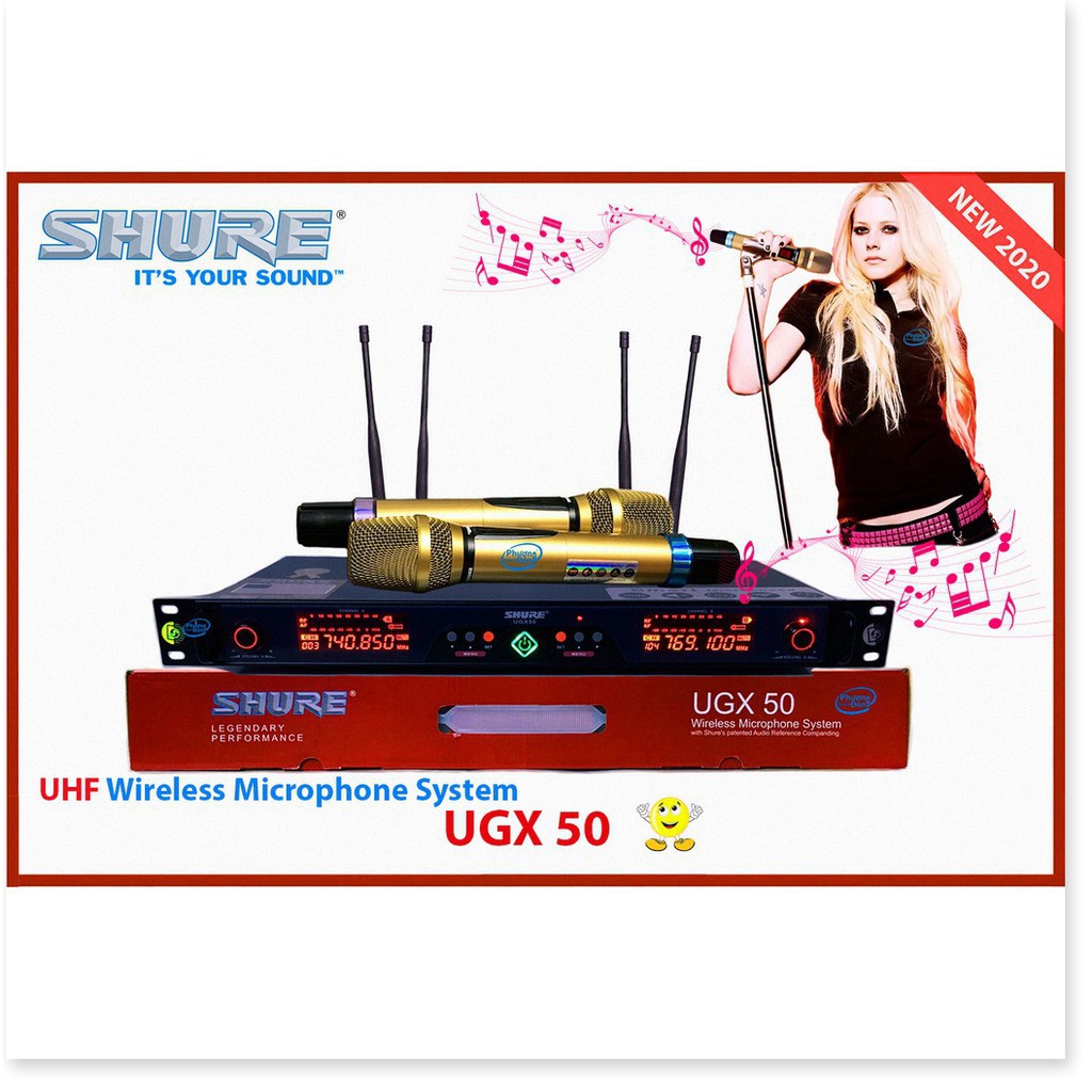 MICRO karaoke UGX 50 không dây New 2020 Board đỏ, 4 anten hàng loại 1 cao cấp 5.0