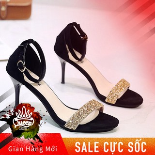 Giày Sandal Cao Gót QC35 Gót Nhọn| Khóa Cài Cổ Chân| Quai Ngang Đính Đá| Kiểu Dáng Nữ Tính Sang Trọng| Thời Trang 2019