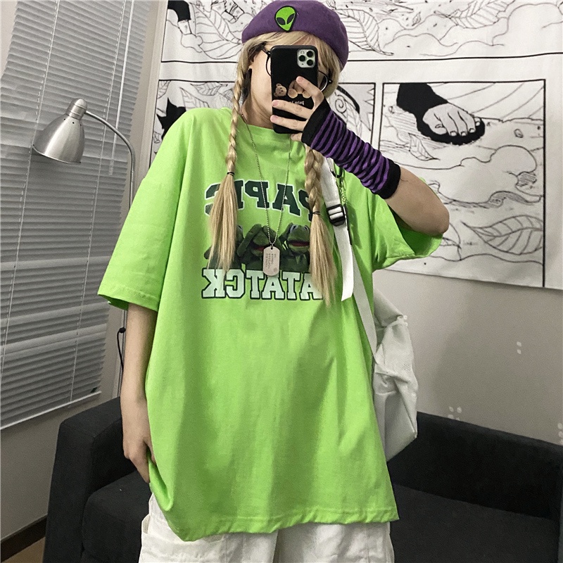 Áo Thun Nữ Ngắn Tay Cổ Tròn Form Rộng Thời Trang Hàn