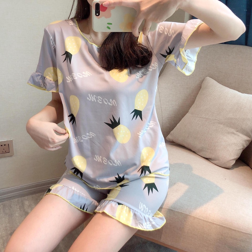 Bộ đồ ngủ ngắn tay họa tiết quả dứa dễ thương xinh xắn | BigBuy360 - bigbuy360.vn