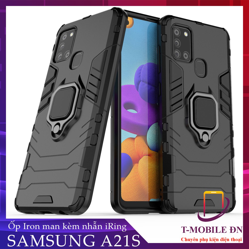 Ốp lưng Samsung A21S,FREESHIP Ốp iron man chống sốc kèm nhẫn iring chống xem video bảo vệ camera cho Samsung A21S