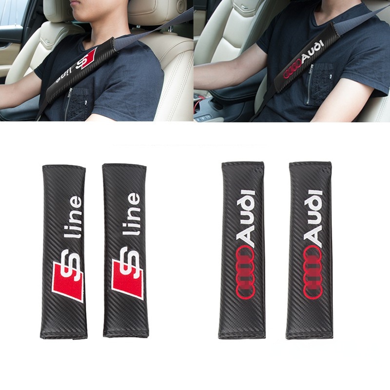 Set 2 Đệm Bọc Dây Đai An Toàn Bằng Sợi Carbon Cho Audi Sline A2 A3 A4 A5 A6 A7 A8 Q2 Q5 Q7 Q8 TT