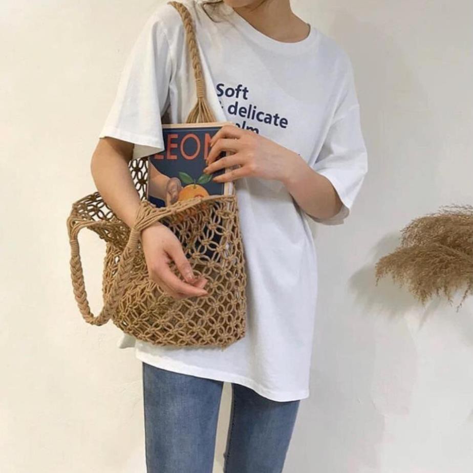 Túi lưới cá đi biển Macrame size L -  Kích thước: 38*40cm * Chiều cao tay cầm: 23cm