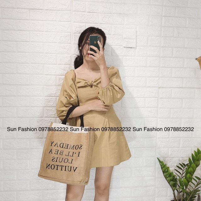 Đầm xinh tay dài cột nơ ngực babydoll dễ thương Sun Fahsion