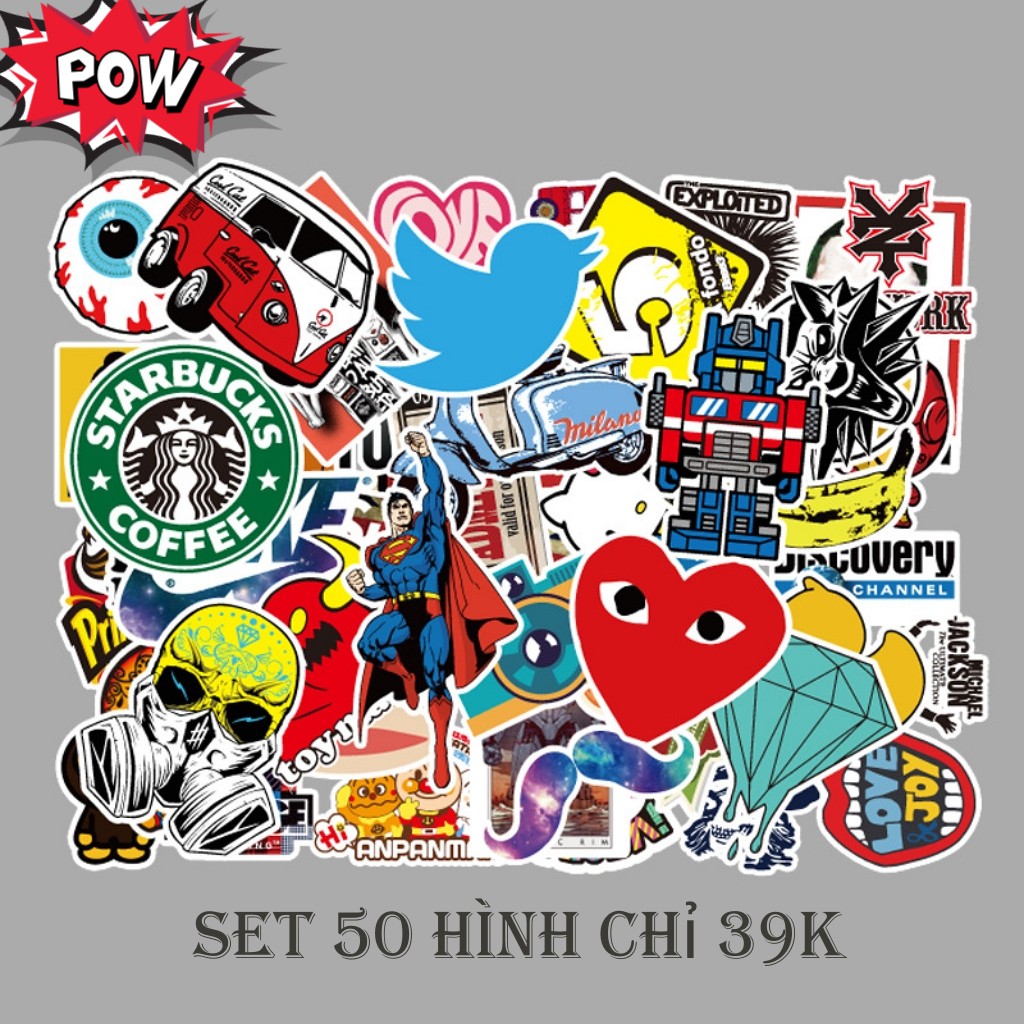 <SET 50 hình> Sticker nhám chống thấm nước ,dính siêu chắc, dán mũ bảo hiểm, sticker dán laptop (chọn theo chủ đề)