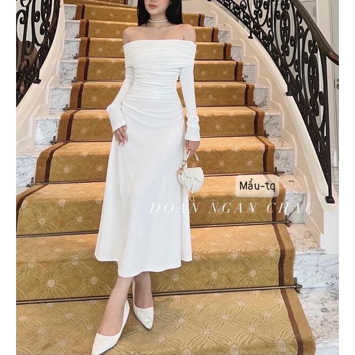 Váy len tăm trễ vai dáng dài