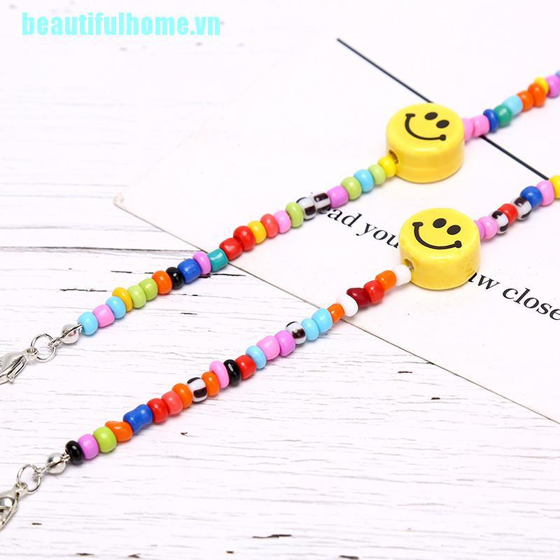 Vòng Tay Chuỗi Hạt Nhiều Màu Mặt Cười Phong Cách Boho