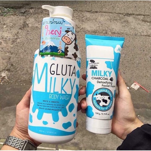 Sữa Tắm Kèm Sữa Rữa Mặt Bò Gluta Milky Thái Lan - Bò Xanh