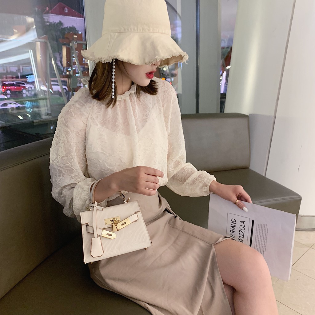 Túi xách  nữ da sần  kèm khóa móc phong cách Hàn Quốc -MA160