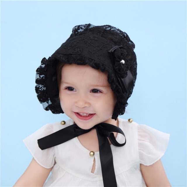 Mũ Nón Ren Hoa Đính Hạt Dễ Thương Có Dây Cột Sang Trọng Cho Bé Gái