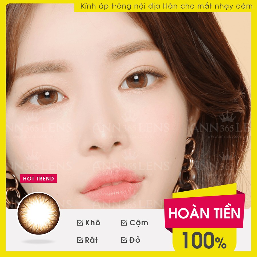 Lens Hàn Quốc đeo 1 ngày màu nâu Brown thời trang, kính áp tròng dùng 1 lần đủ độ cận thị Ann Brown | Ann365 Lens