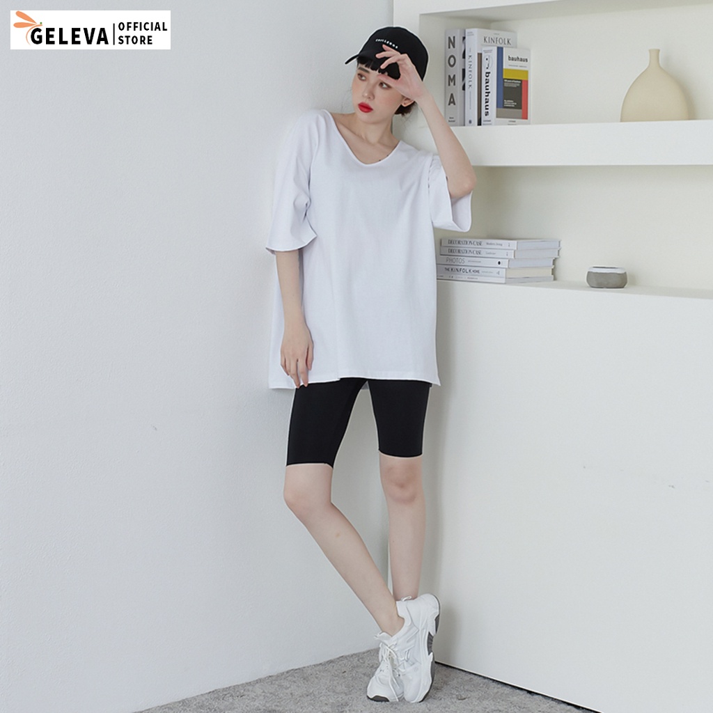 Quần legging đùi lửng ngố nữ vải thun cotton co dãn ôm bó, Quần tregging short cộc nữ ngắn trên gối Geleva GE661