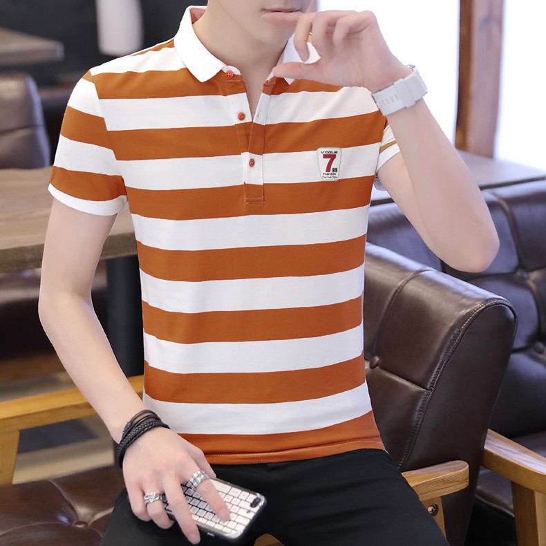 Áo thun nam ngắn tay sọc ngang thời trang cao cấp ATN07-sọc Nâu