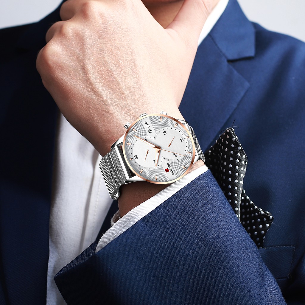 Đồng Hồ Đeo Tay Thạch Anh Chronograph Chống Thấm Nước Siêu Mỏng Bằng Thép Không Gỉ Phong Cách Doanh Nhân Cho Nam