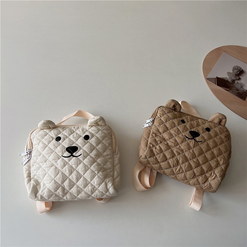 Ba Lô Cotton Hình Thoi/Gấu Nhồi Bông Dễ Thương Phong Cách Hàn Quốc Thời Trang Mùa Đông Cho Bé Mẫu Giáo