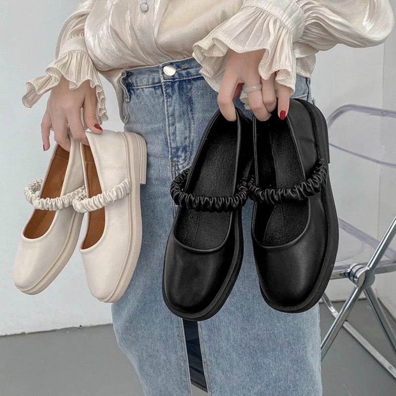 [XẢ RẺ] Giày lolita mũi vuông, Giày doc nữ da lì quai nhún đẹp kèm ảnh thật