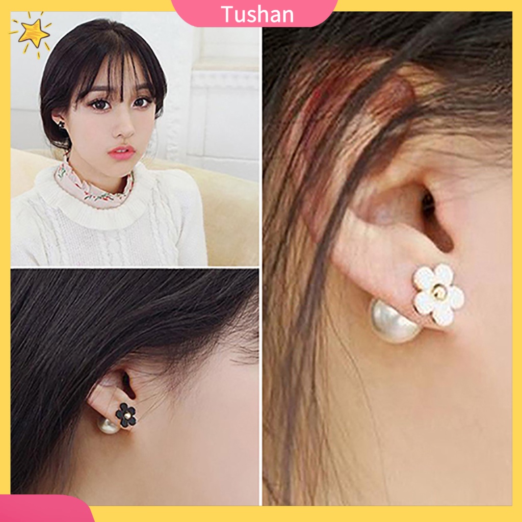 Bông tai hoa đính ngọc trai giả sang trọng