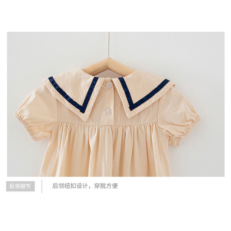 Váy Bé Gái Phong Cách Hàn Quốc Ngắn Tay, Cổ Viền, Chất Cotton Hàn Mát