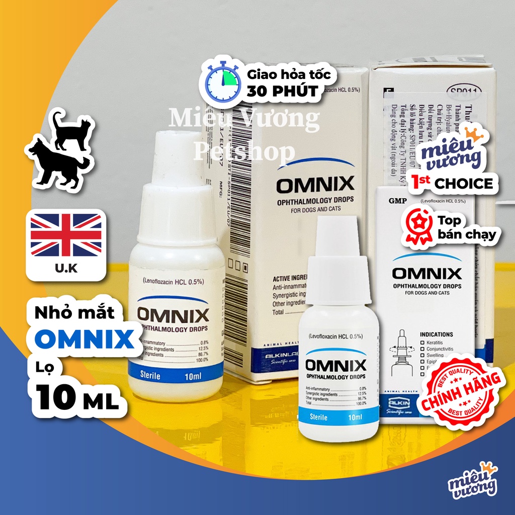 (Chính Hãng 100%) Lọ nhỏ mắt Alkin Omnix cho chó mèo đỏ mắt, chảy nước mắt [Chai 10ml]