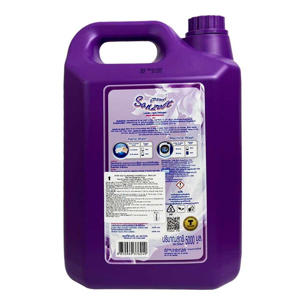 Nước giặt xả đậm đặc 6in1 hoa Violet SANZOFT 5000ml - can giặt xả màu tím Sense of Violet Thái Lan