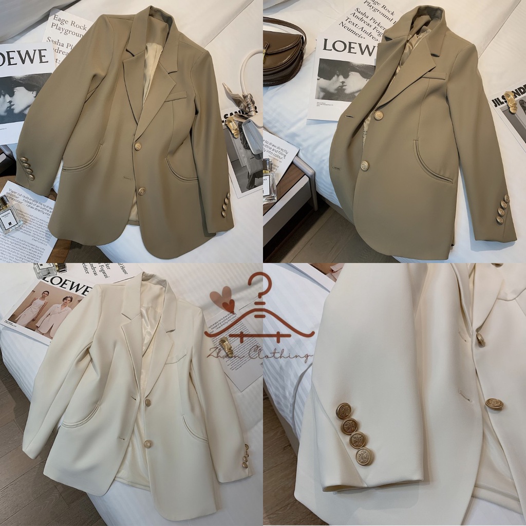 Áo Blazer nữ khuy kim loại phong cách Hàn Quốc