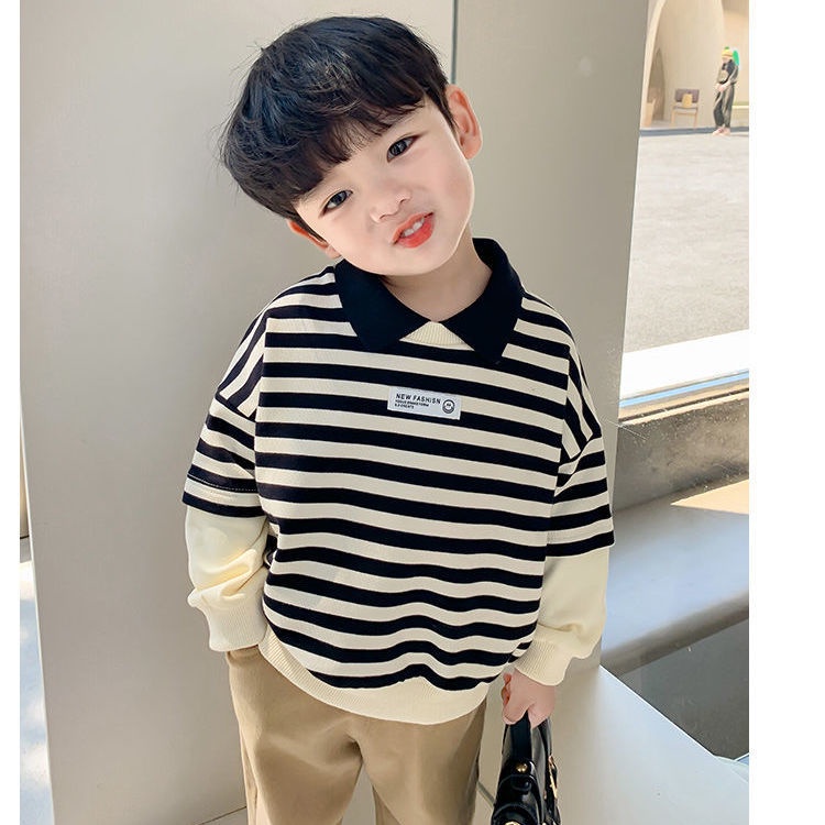 Áo thun tay dài giả hai lớp phong cách phương Tây dành cho bé trai