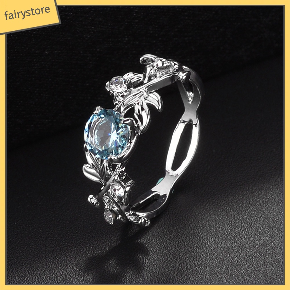 Nhẫn Hợp Kim Hình Lá Đính Đá Lấp Lánh