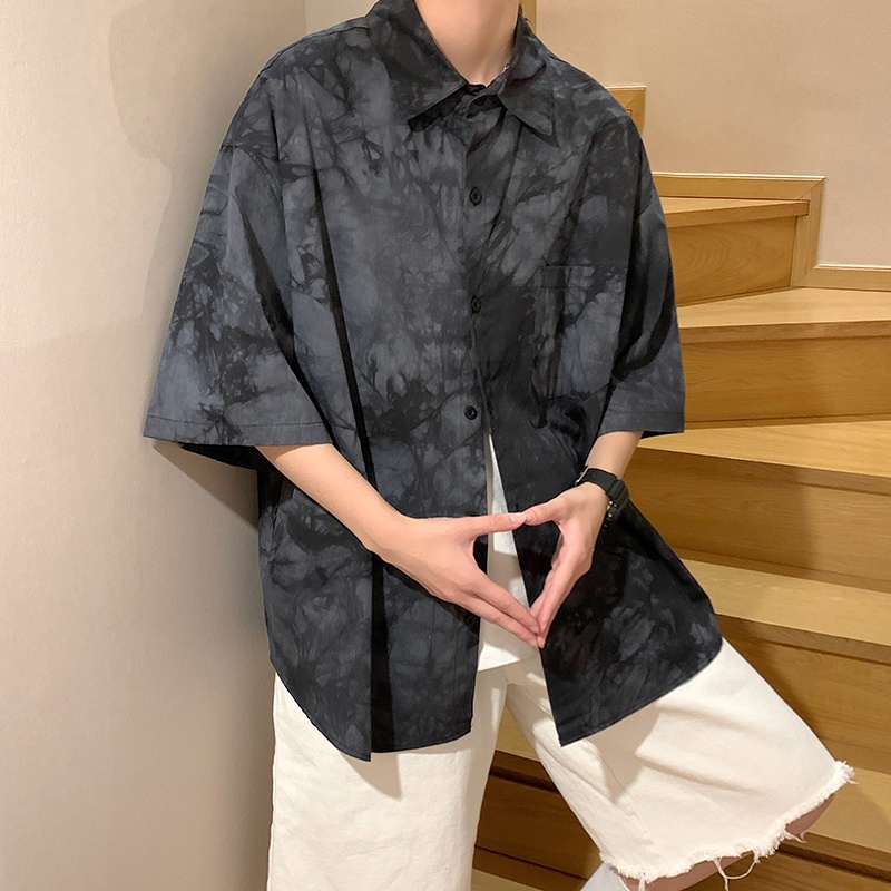 Áo Sơ Mi Nam Tay Ngắn Dáng Rộng Màu Nhuộm Phong Cách Hàn Quốc Thời Trang Mùa Hè Size M-2XL